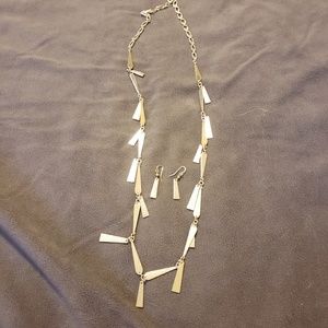 Long silver necklace and earring set